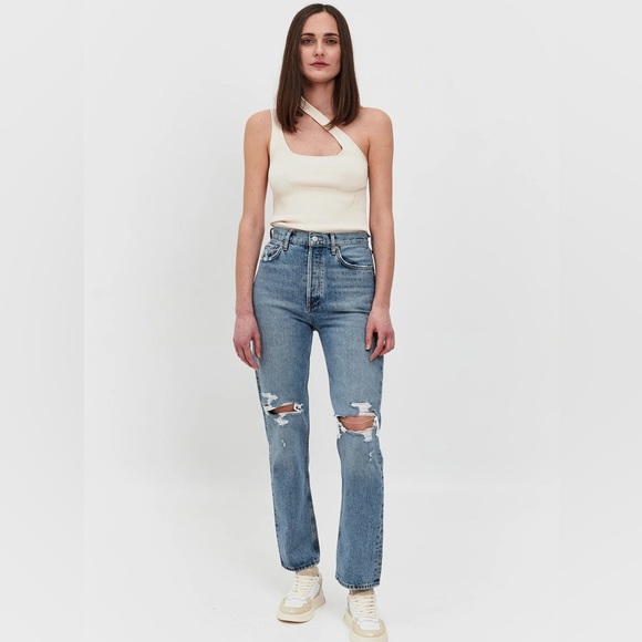 New! Agolde Riley High Rise Distressed Straight Jeans 👖 size 25 - Picture 7 of 13